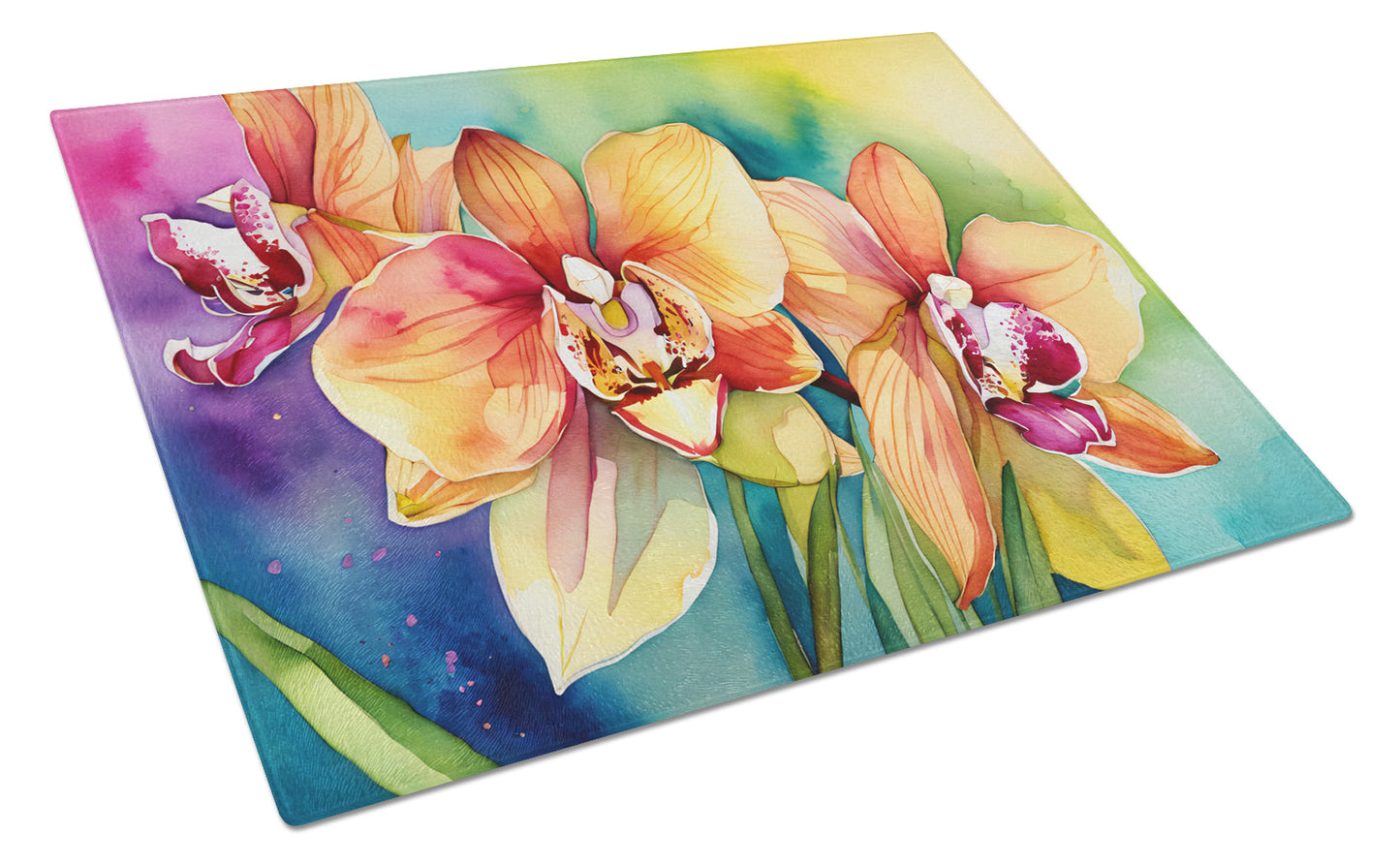 Buy this Orchids in Watercolor Glass Cutting Board