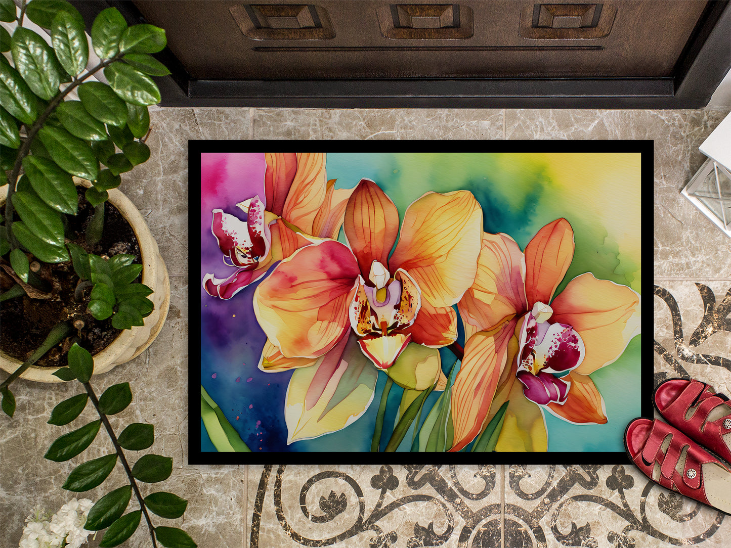 Orchids in Watercolor Doormat