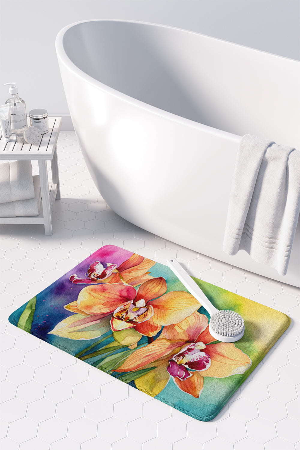 Orchids in Watercolor Memory Foam Kitchen Mat