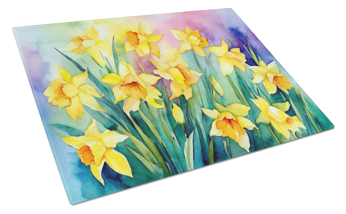 Buy this Daffodils in Watercolor Glass Cutting Board