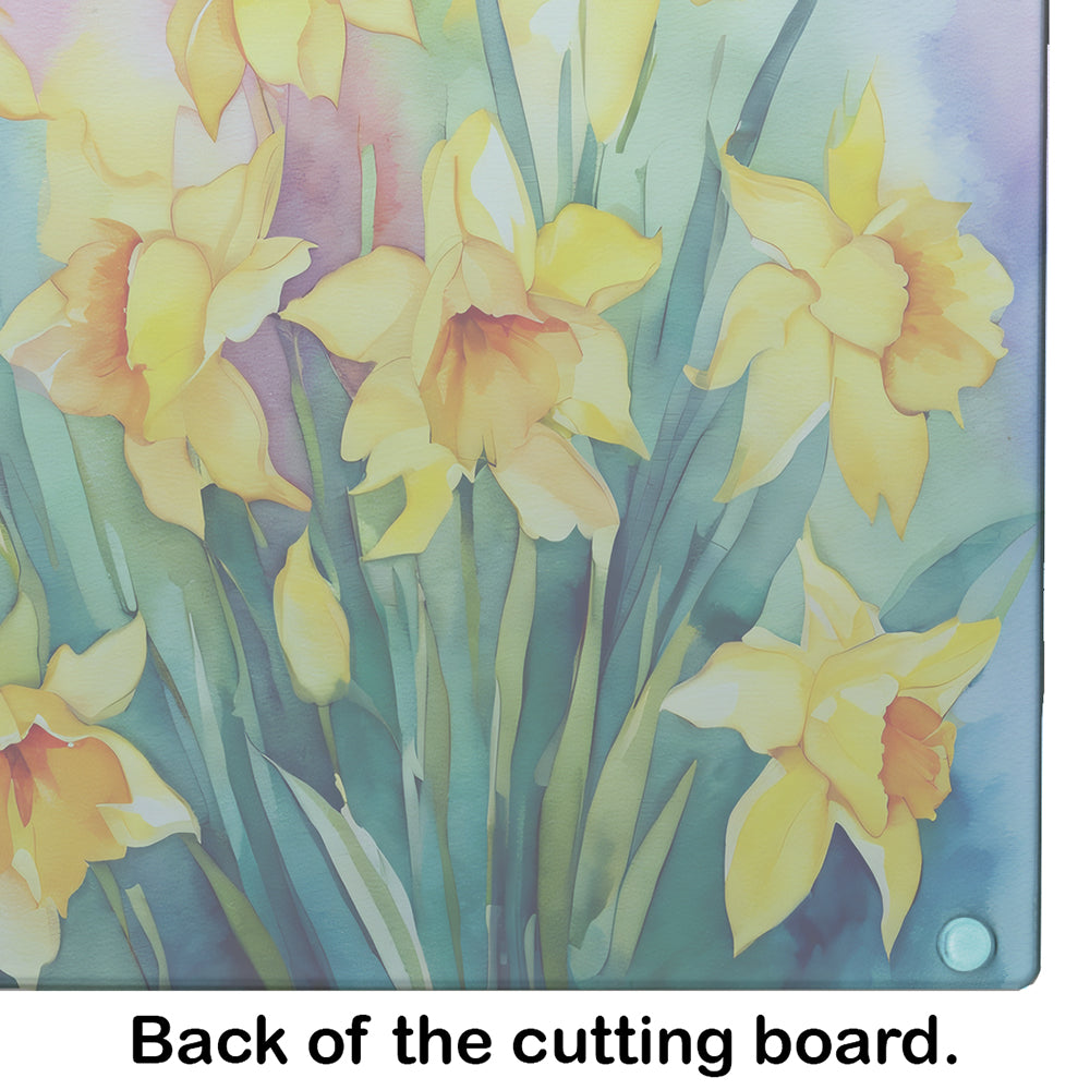 Daffodils in Watercolor Glass Cutting Board