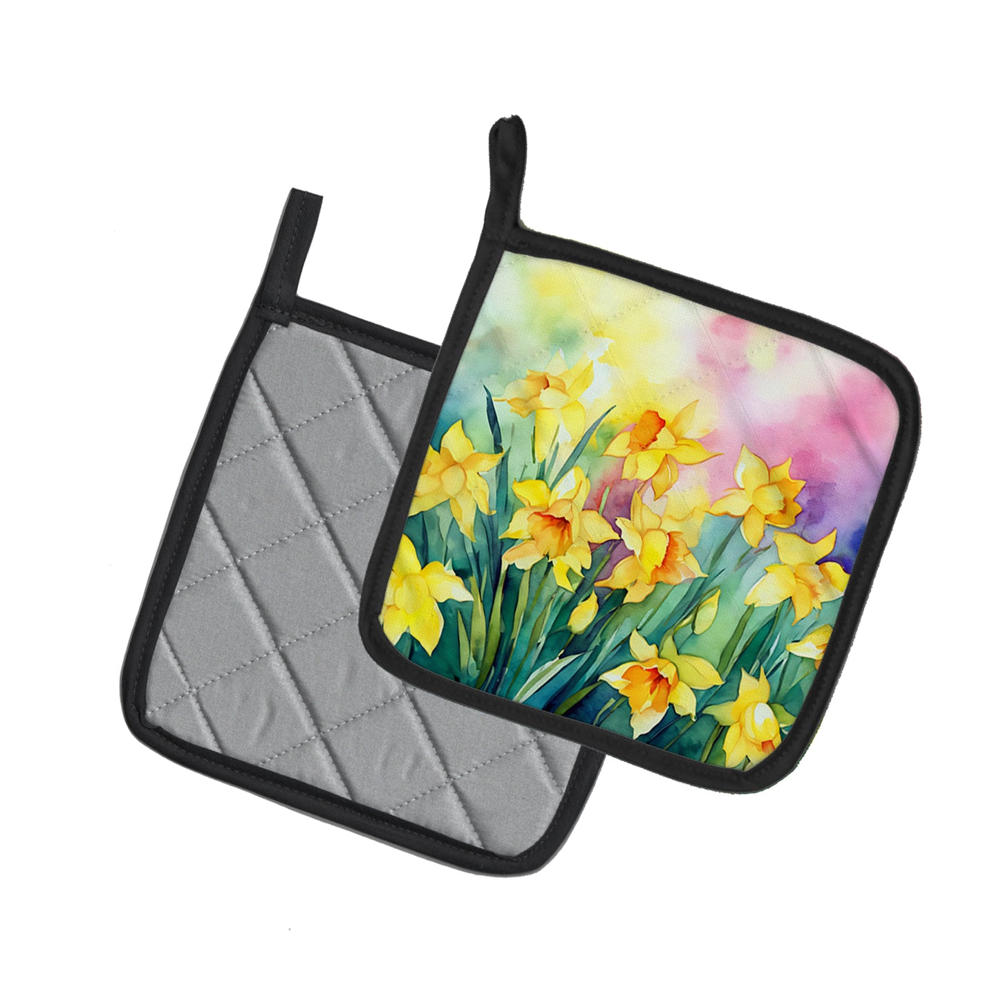 Daffodils in Watercolor Pair of Pot Holders