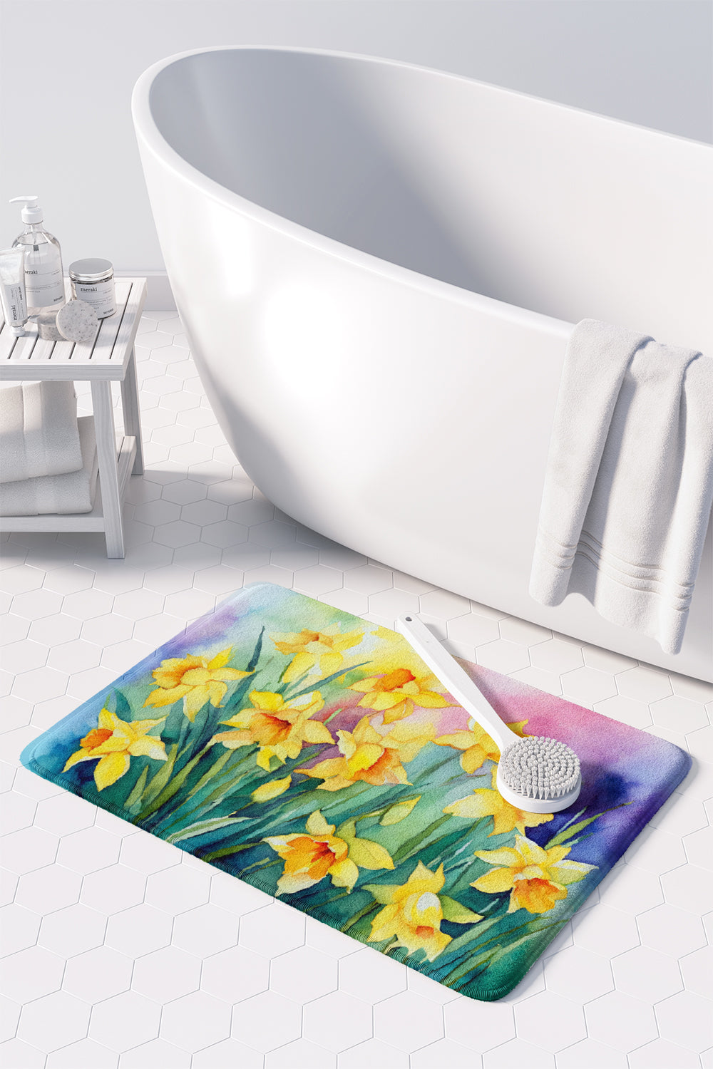 Daffodils in Watercolor Memory Foam Kitchen Mat