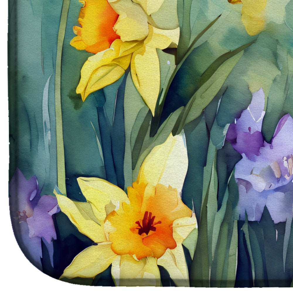 Daffodils in Watercolor Dish Drying Mat