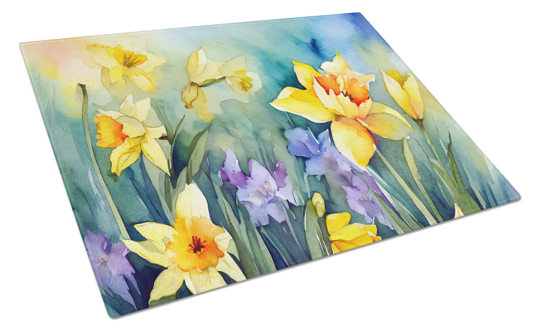 Buy this Daffodils in Watercolor Glass Cutting Board