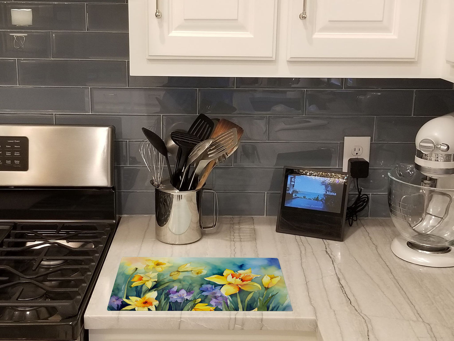 Daffodils in Watercolor Glass Cutting Board