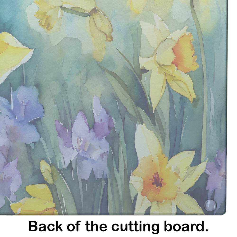 Daffodils in Watercolor Glass Cutting Board