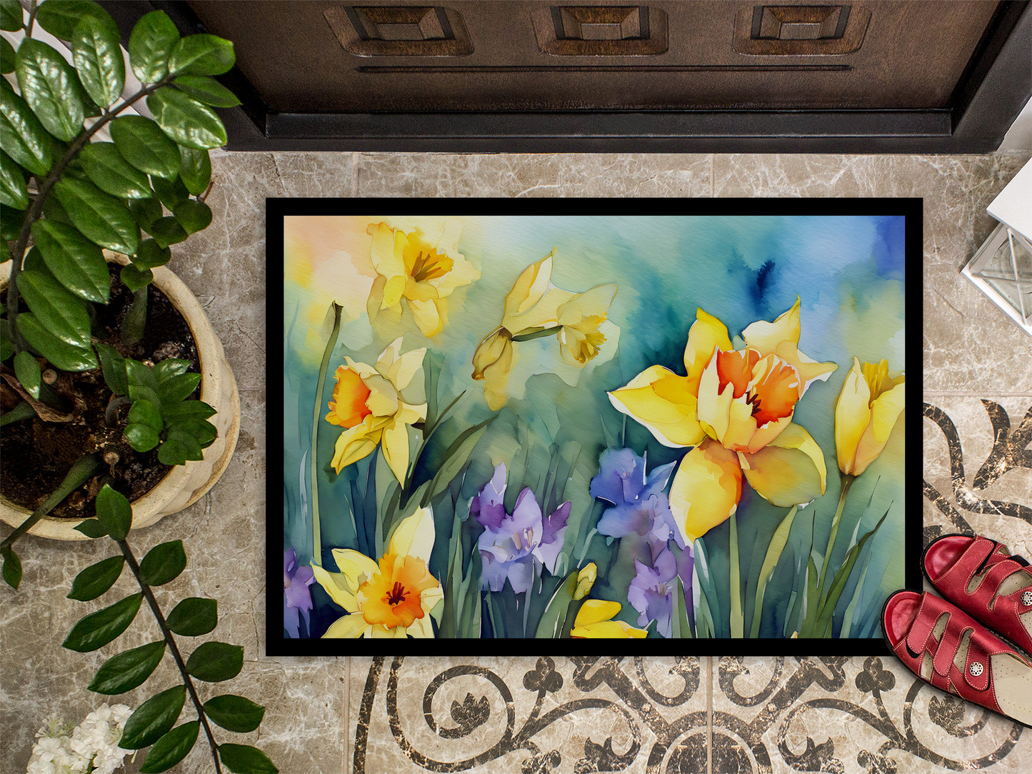 Daffodils in Watercolor Doormat