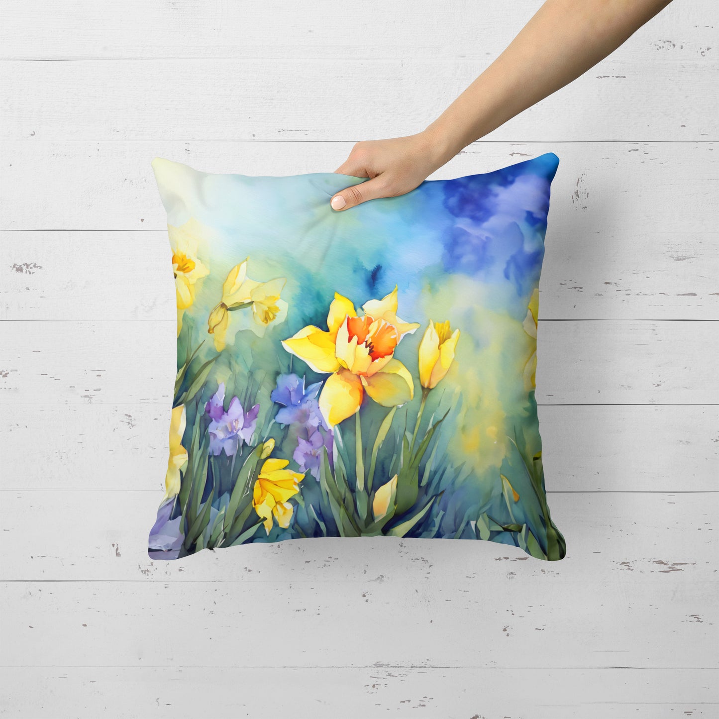 Daffodils in Watercolor Throw Pillow