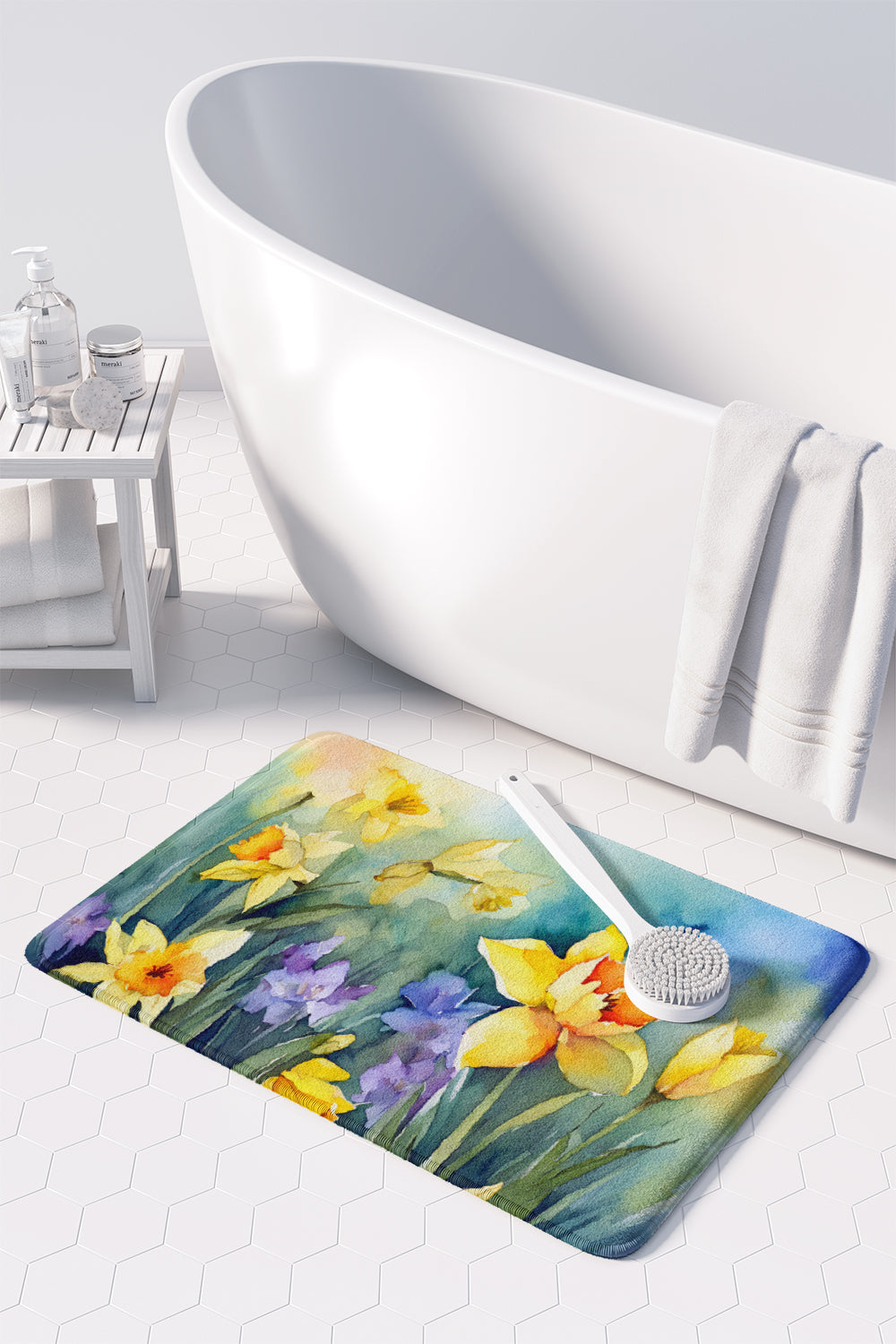 Daffodils in Watercolor Memory Foam Kitchen Mat