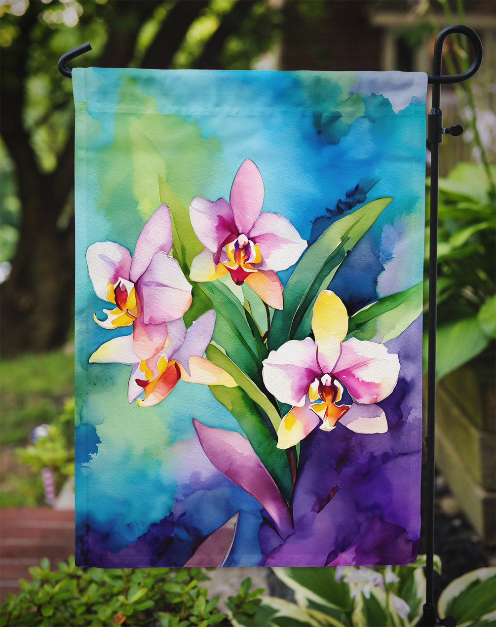 Orchids in Watercolor Garden Flag