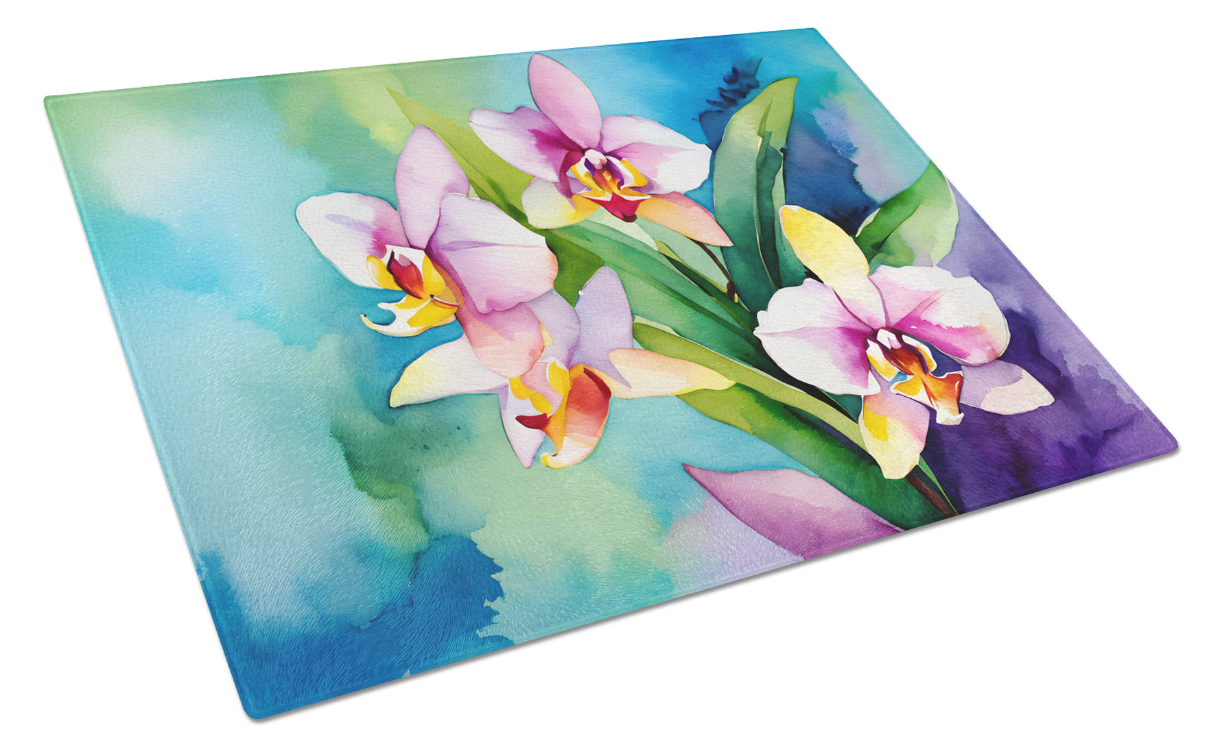 Buy this Orchids in Watercolor Glass Cutting Board