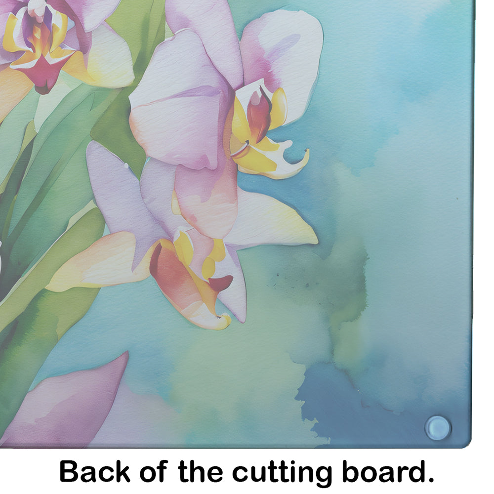 Orchids in Watercolor Glass Cutting Board