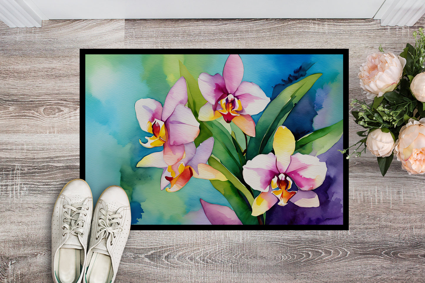 Orchids in Watercolor Doormat