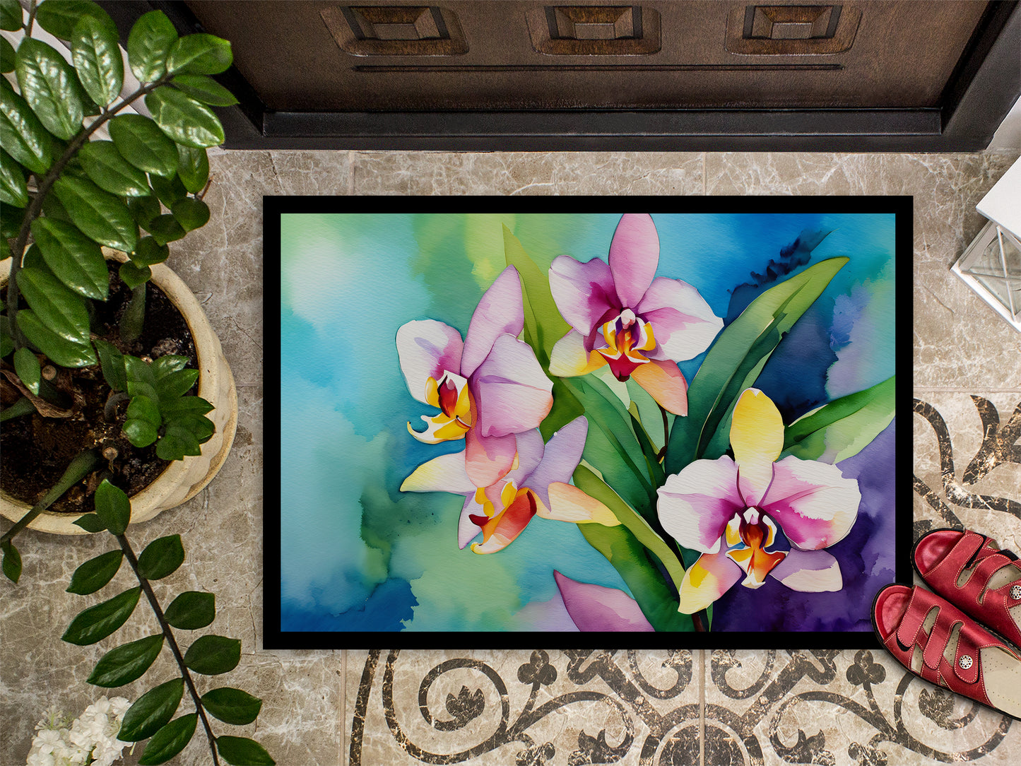 Orchids in Watercolor Doormat