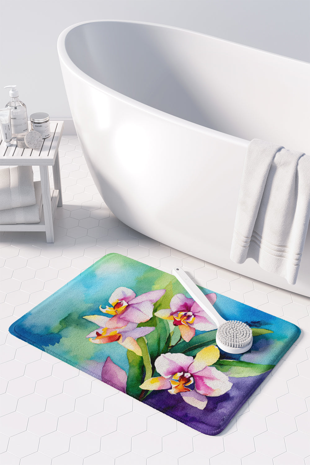 Orchids in Watercolor Memory Foam Kitchen Mat