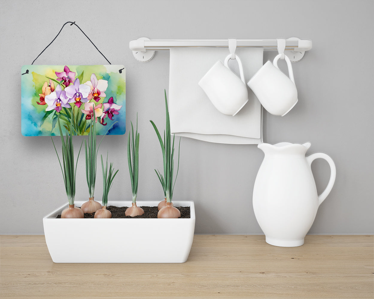 Orchids in Watercolor Wall or Door Hanging Prints