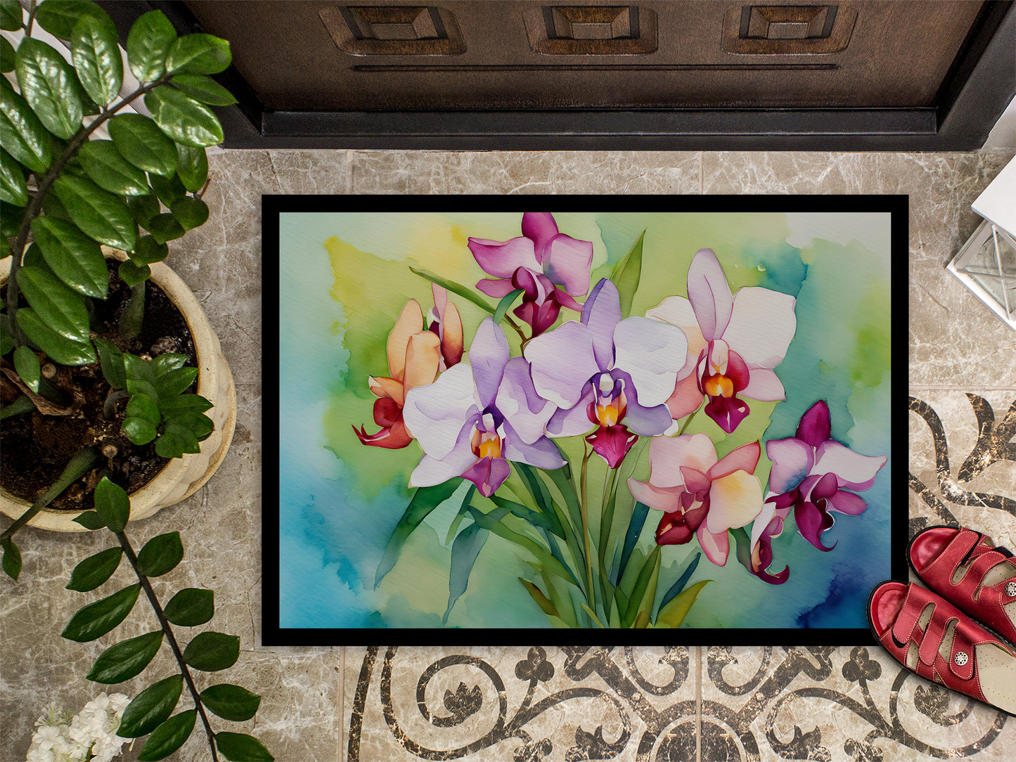 Orchids in Watercolor Doormat