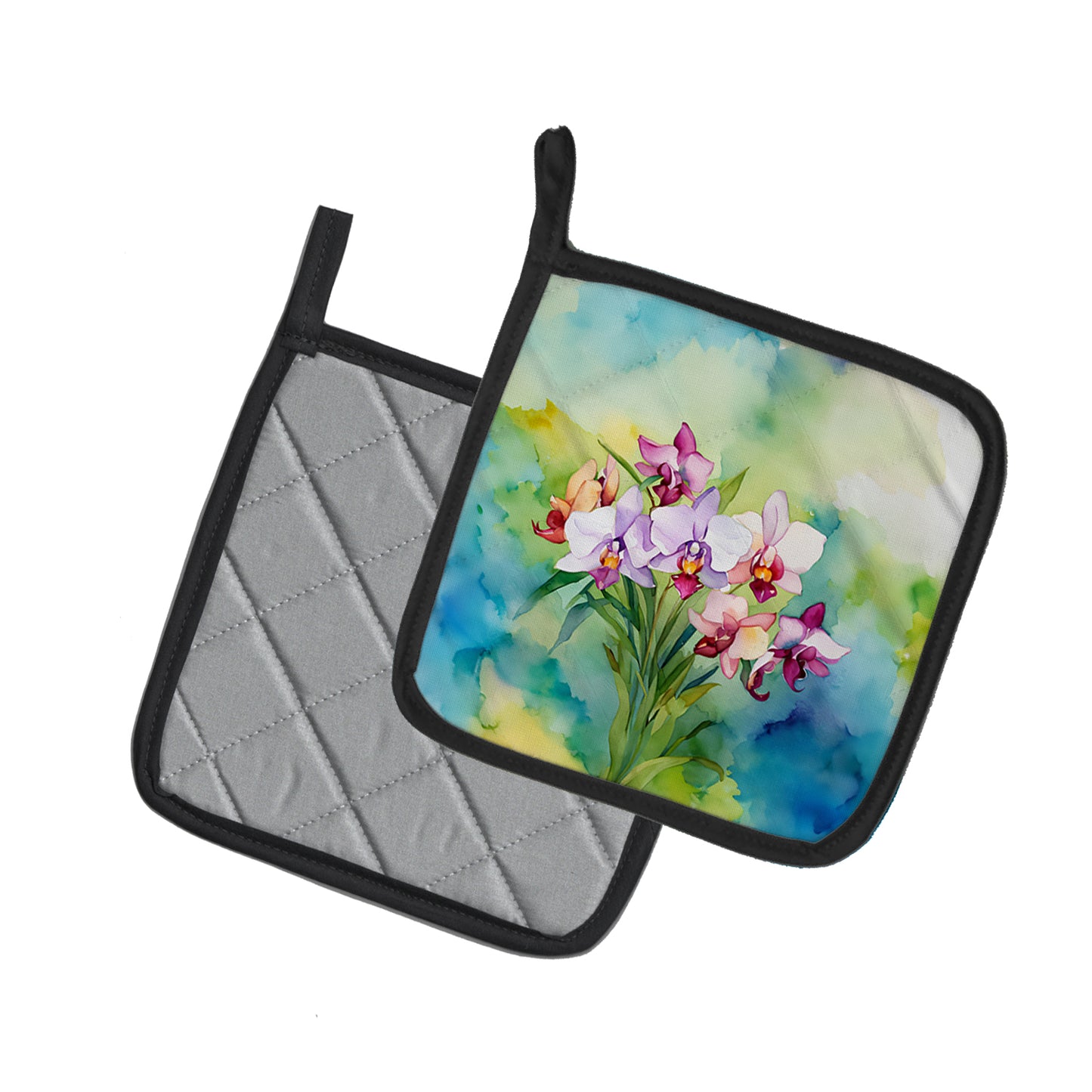 Orchids in Watercolor Pair of Pot Holders