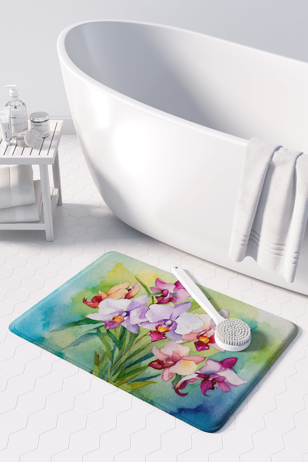 Orchids in Watercolor Memory Foam Kitchen Mat