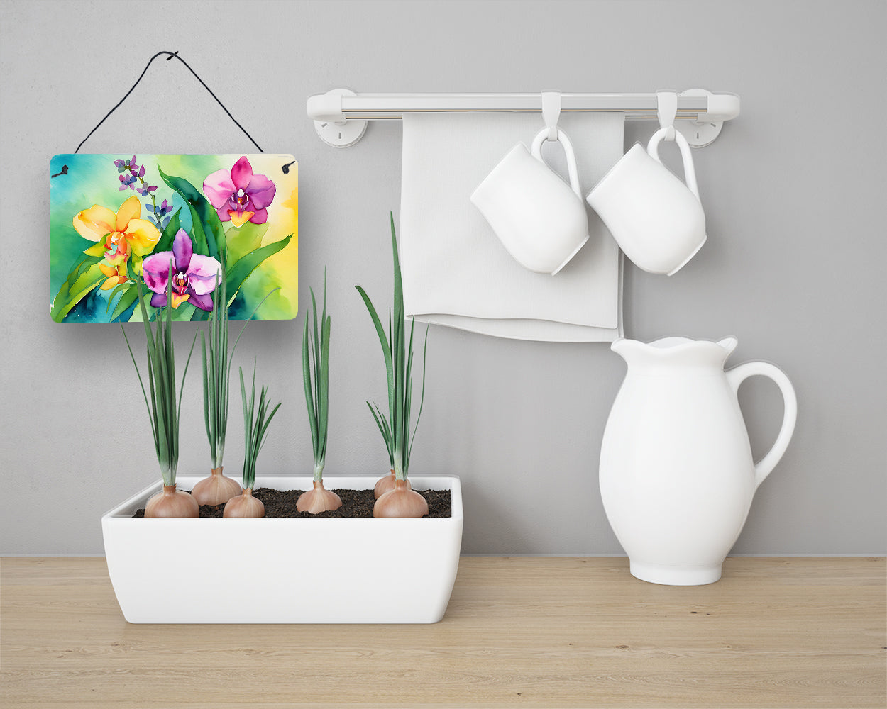 Orchids in Watercolor Wall or Door Hanging Prints