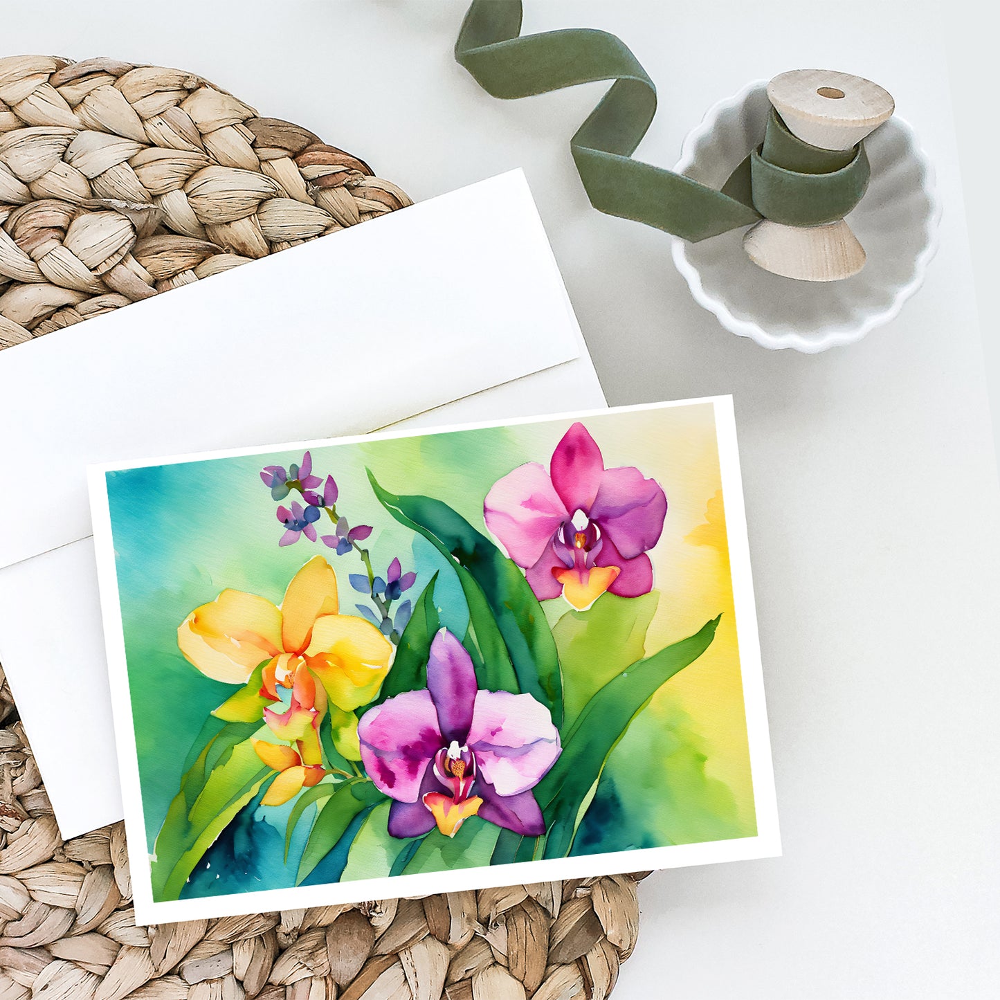 Orchids in Watercolor Greeting Cards Pack of 8