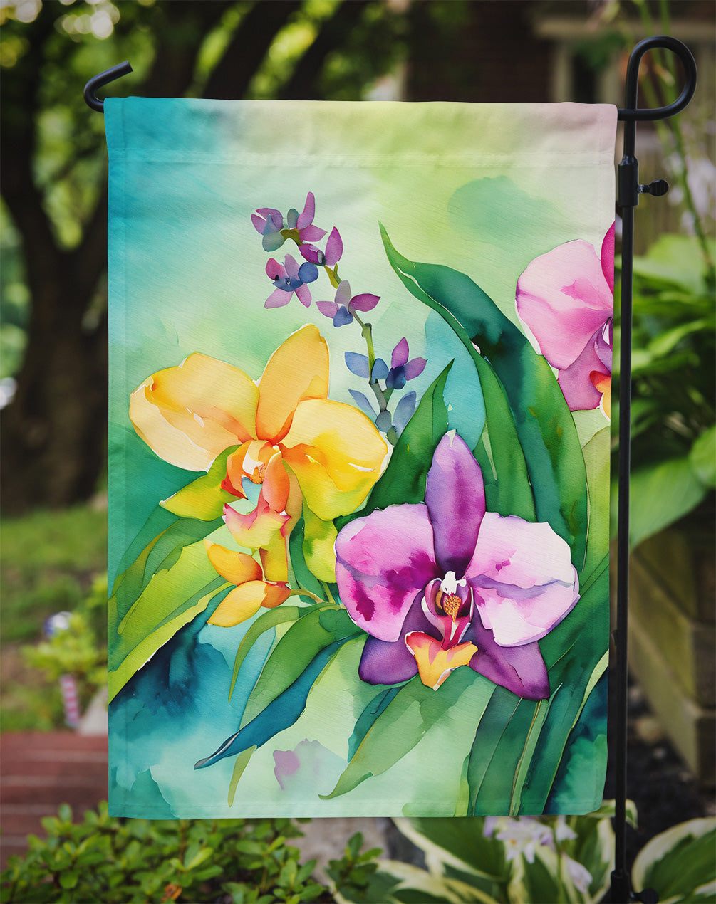 Orchids in Watercolor Garden Flag