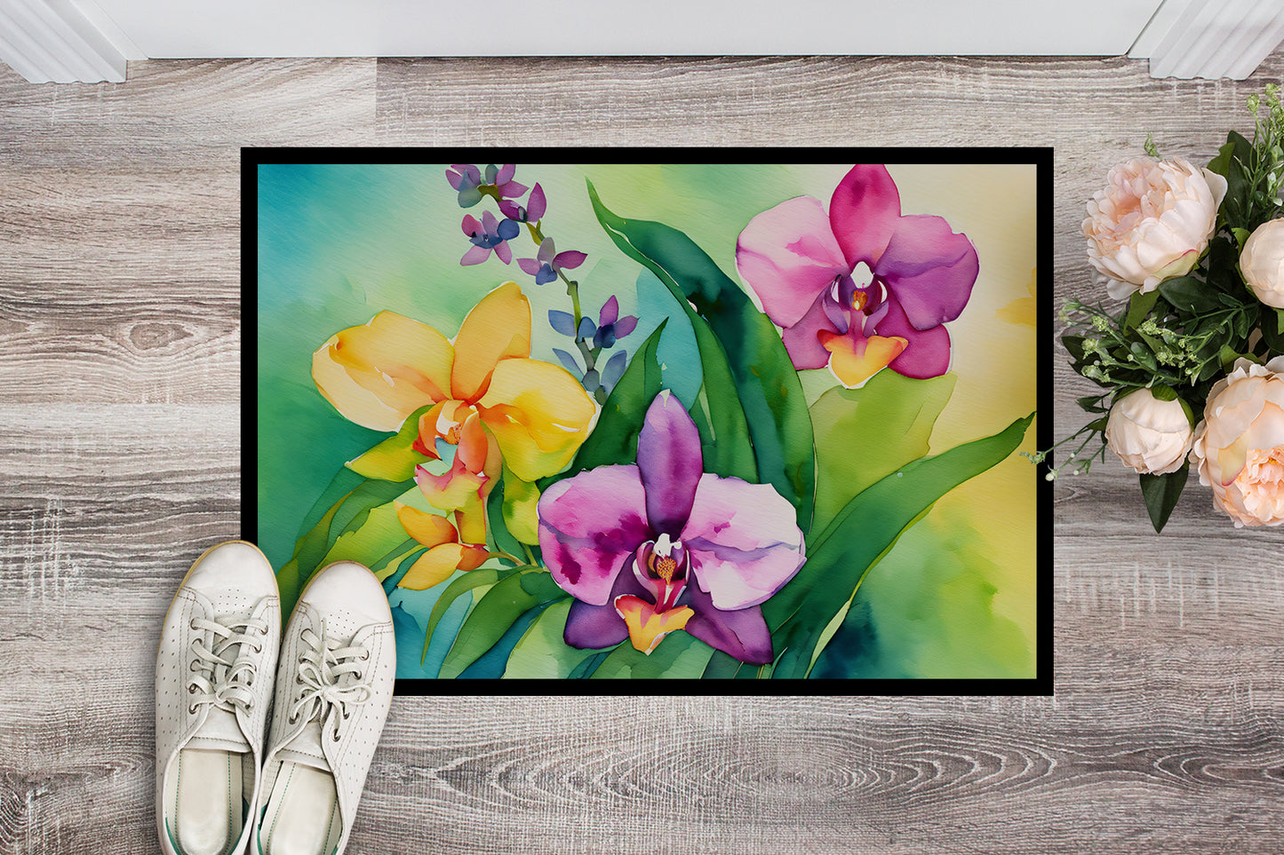 Orchids in Watercolor Doormat