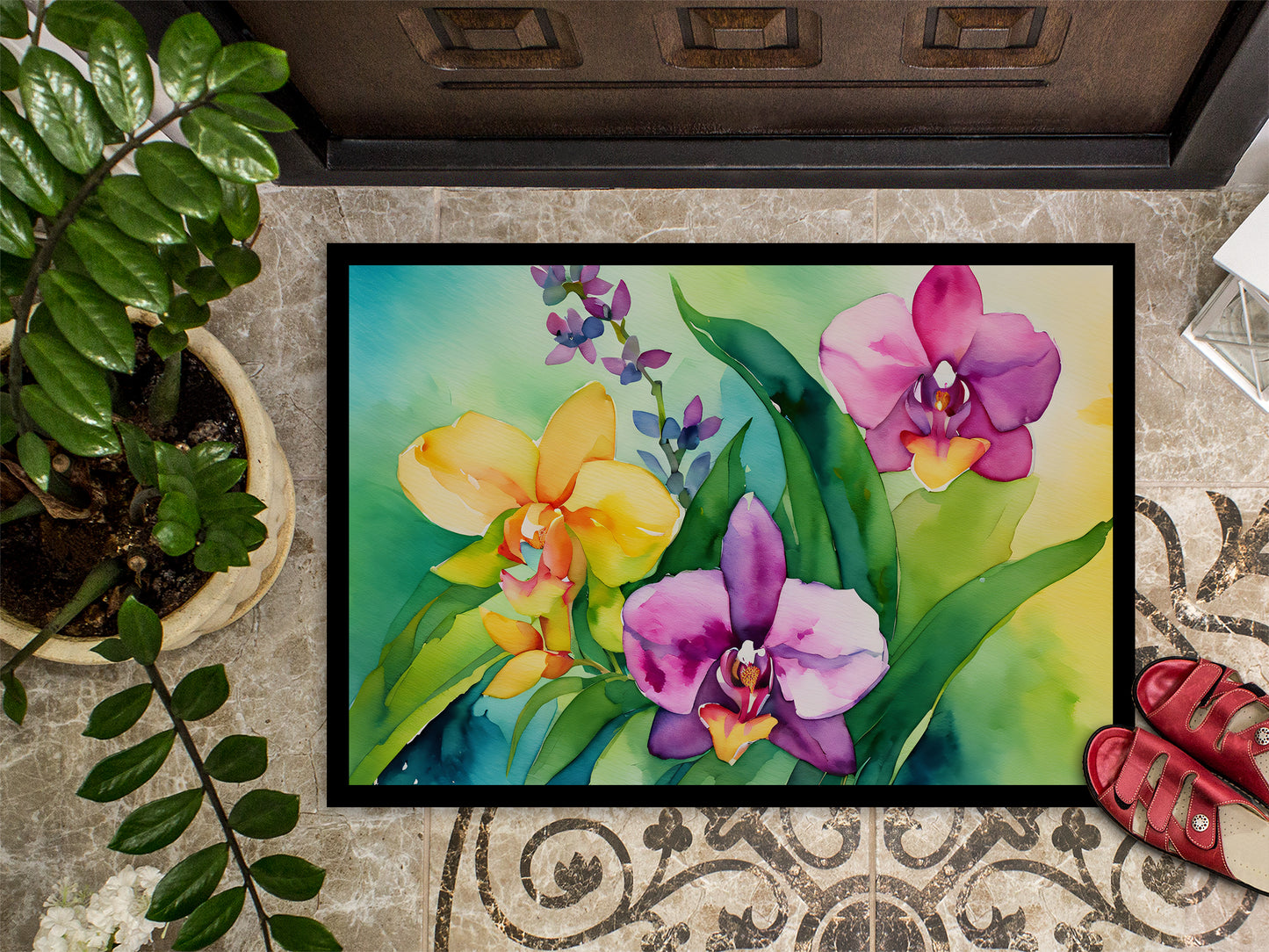 Orchids in Watercolor Doormat