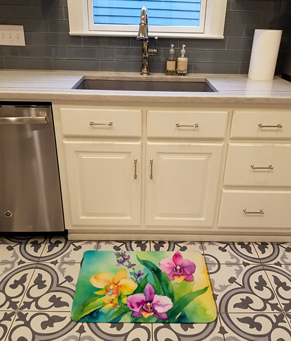 Orchids in Watercolor Memory Foam Kitchen Mat