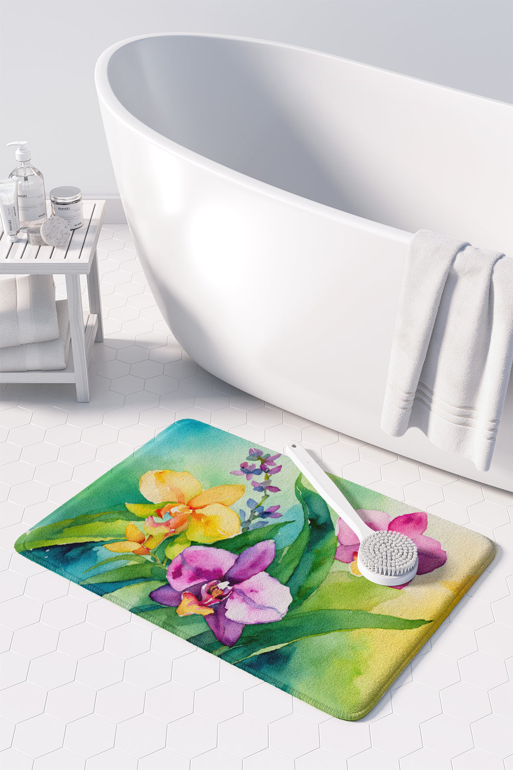 Orchids in Watercolor Memory Foam Kitchen Mat