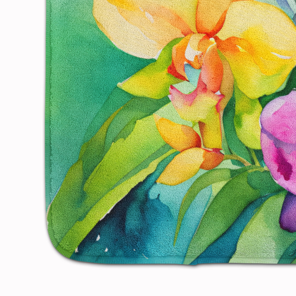 Orchids in Watercolor Memory Foam Kitchen Mat