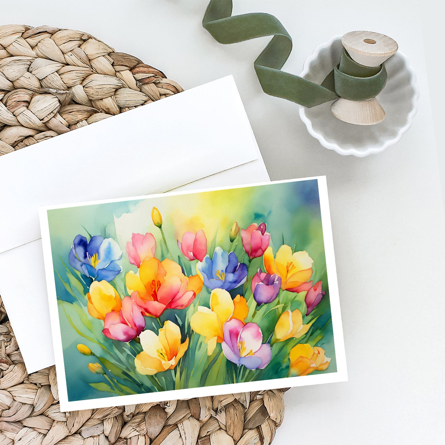 Freesias in Watercolor Greeting Cards Pack of 8