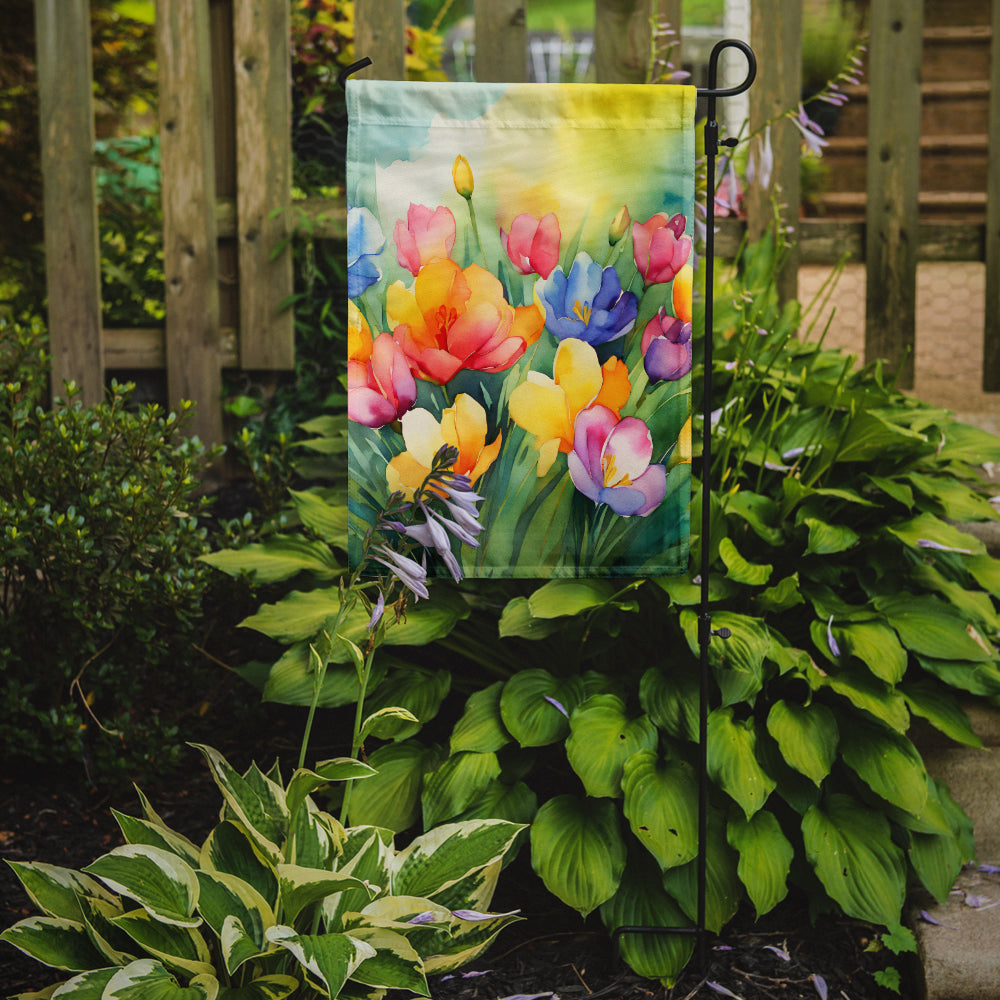 Freesias in Watercolor Garden Flag