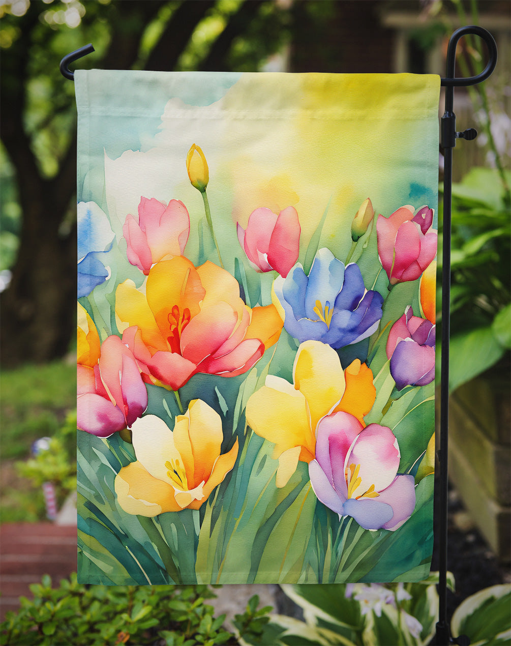 Freesias in Watercolor Garden Flag