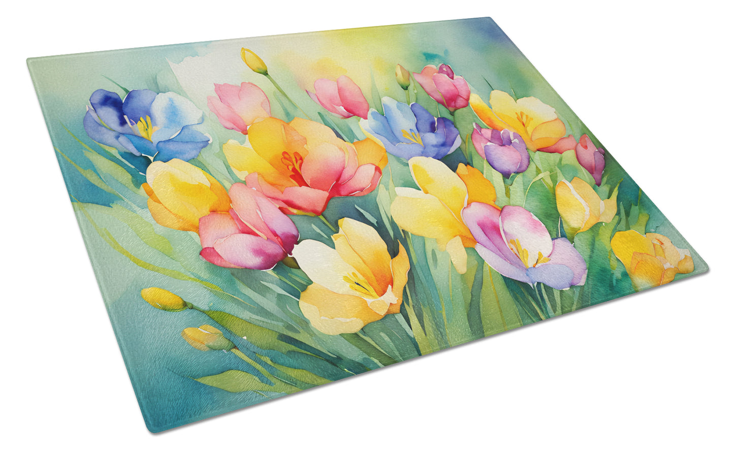 Buy this Freesias in Watercolor Glass Cutting Board