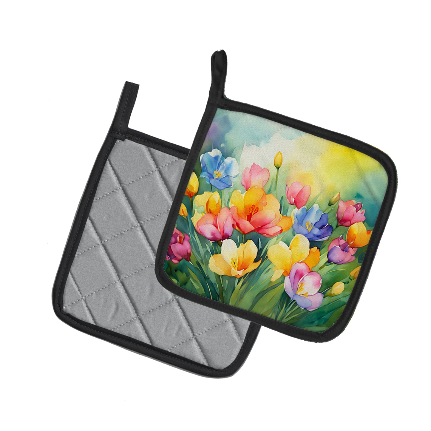 Freesias in Watercolor Pair of Pot Holders