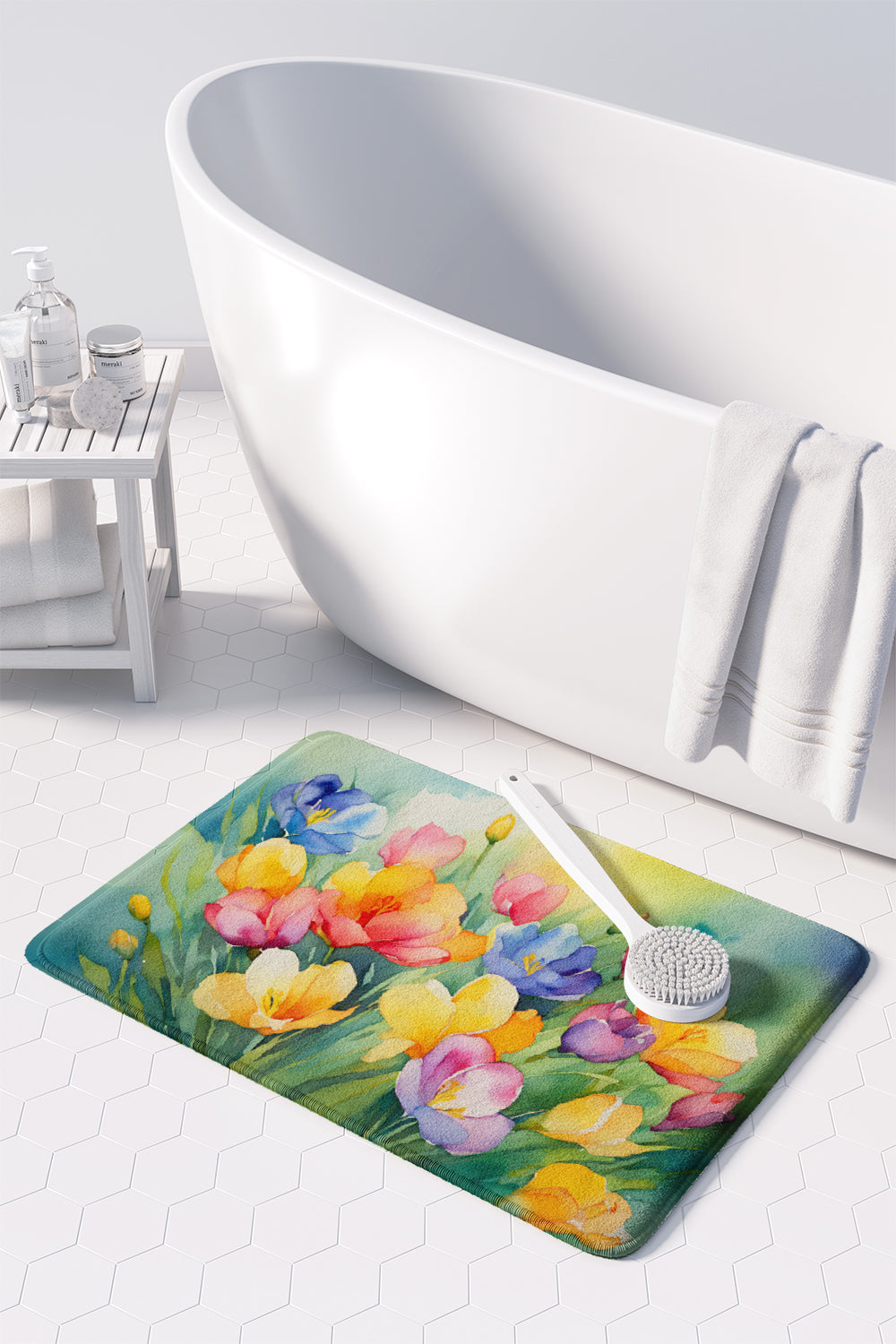 Freesias in Watercolor Memory Foam Kitchen Mat