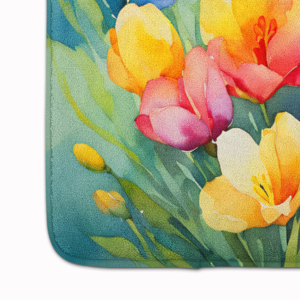 Freesias in Watercolor Memory Foam Kitchen Mat