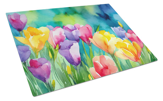 Buy this Freesias in Watercolor Glass Cutting Board