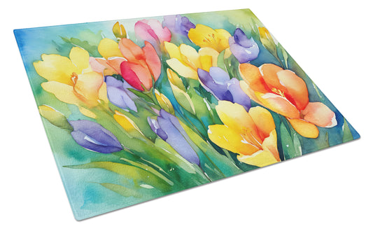 Buy this Freesias in Watercolor Glass Cutting Board