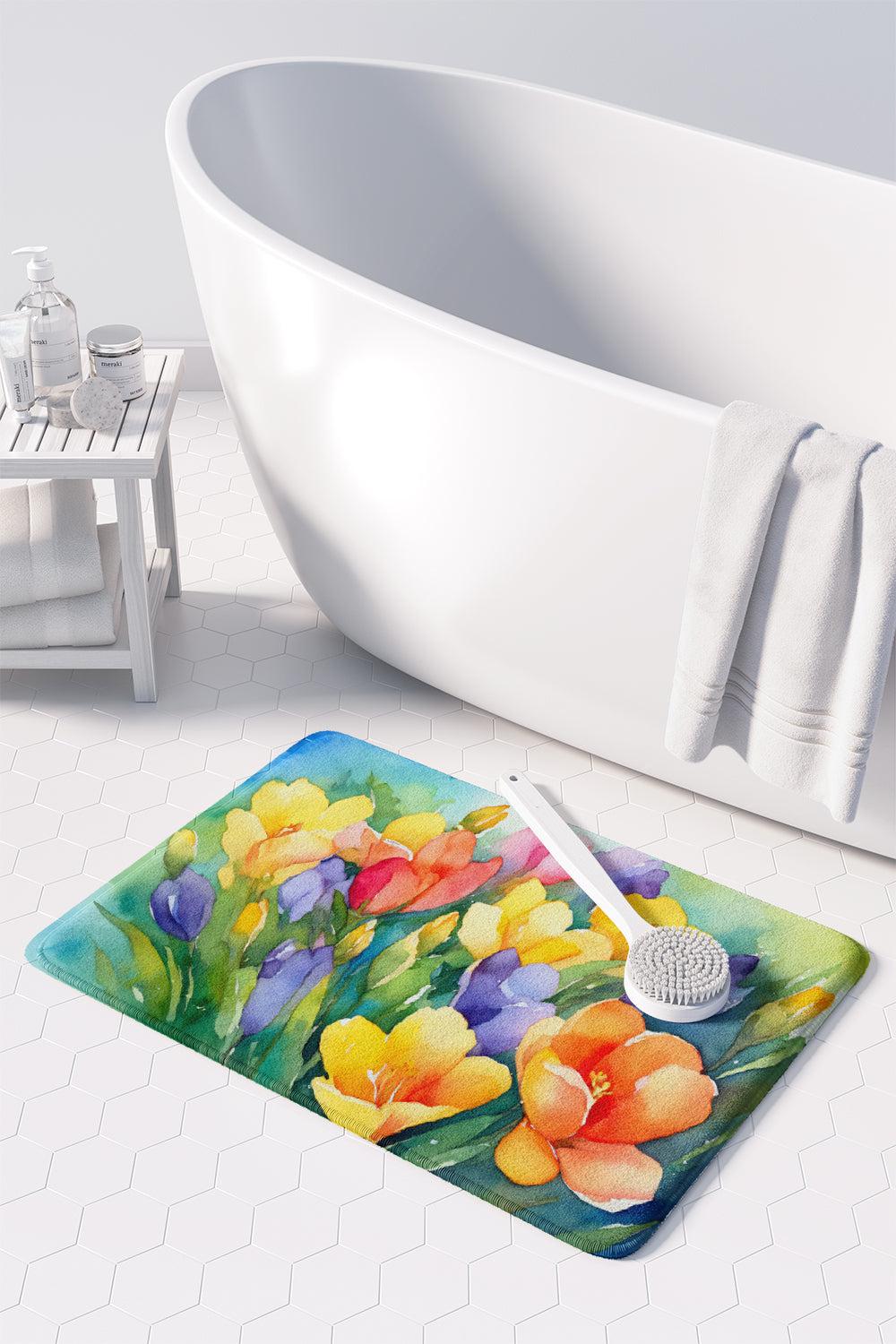 Freesias in Watercolor Memory Foam Kitchen Mat