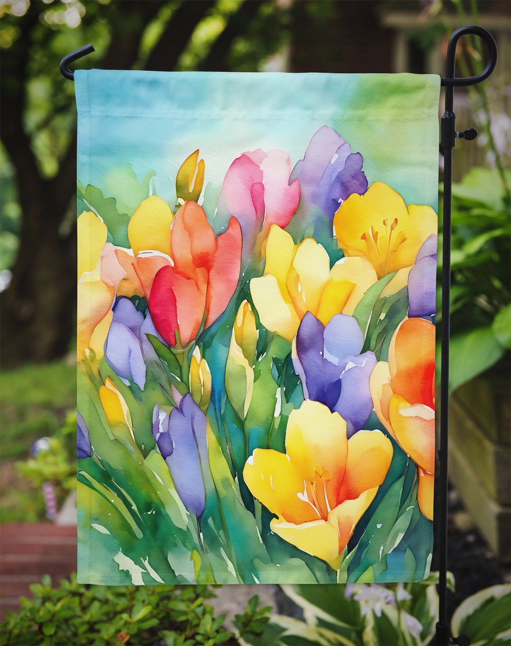 Freesias in Watercolor Garden Flag