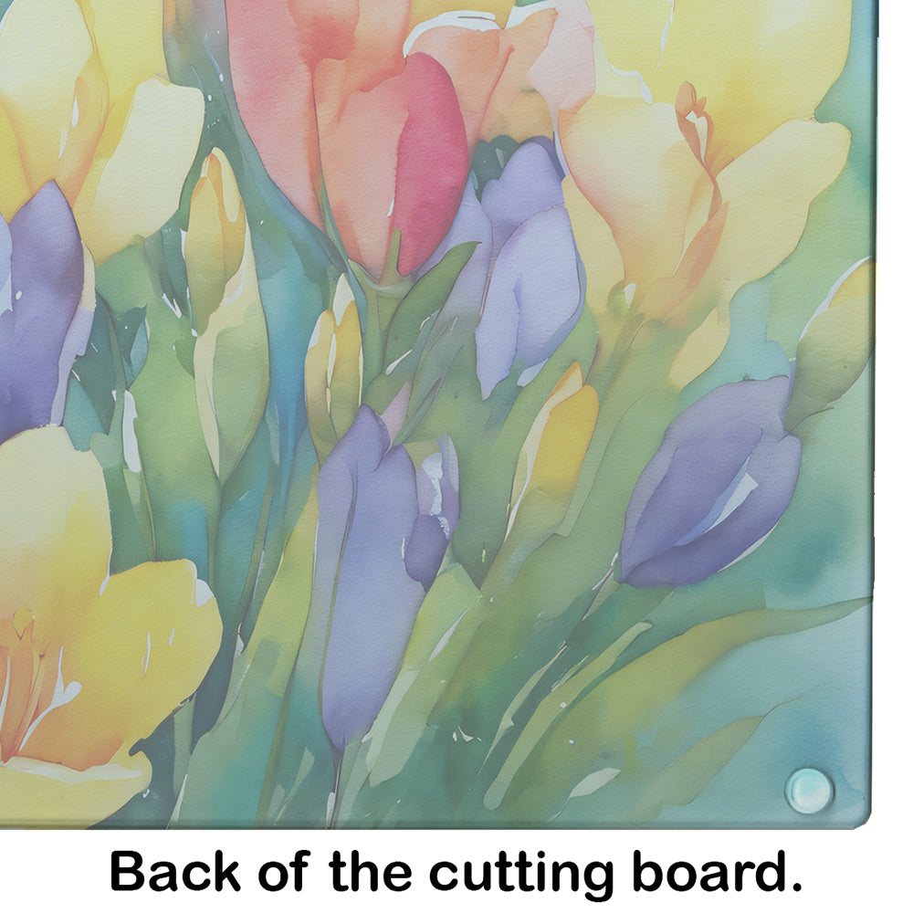 Freesias in Watercolor Glass Cutting Board