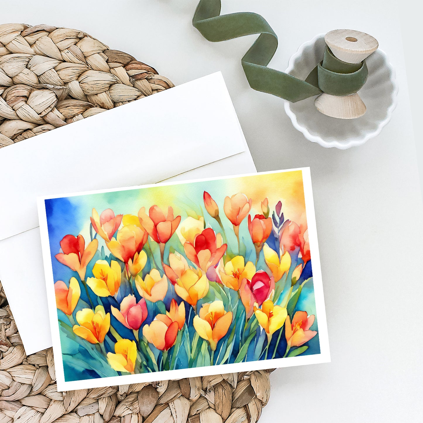 Freesias in Watercolor Greeting Cards Pack of 8