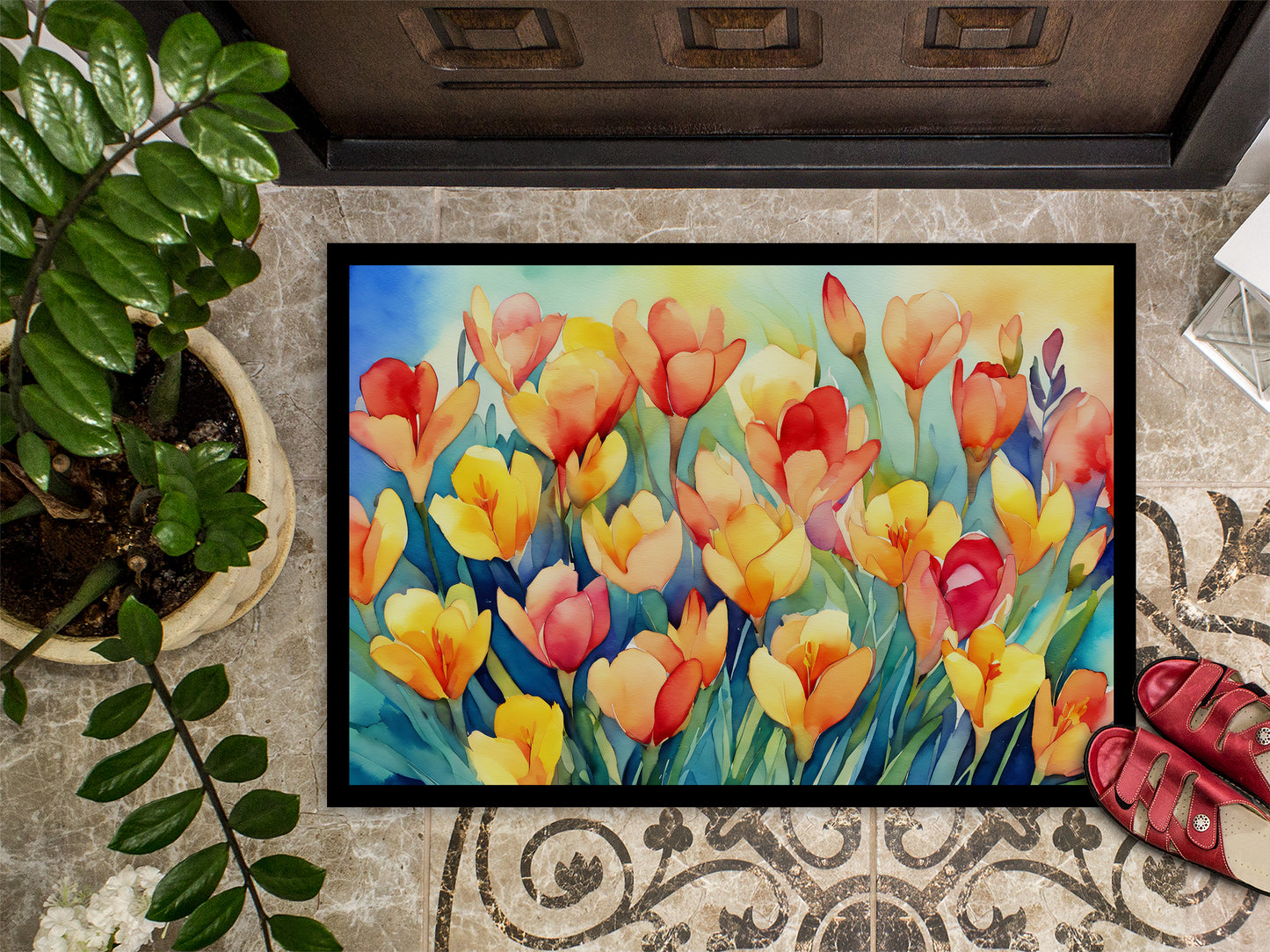 Freesias in Watercolor Doormat