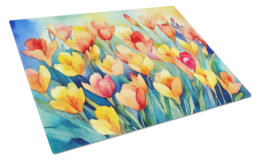 Buy this Freesias in Watercolor Glass Cutting Board