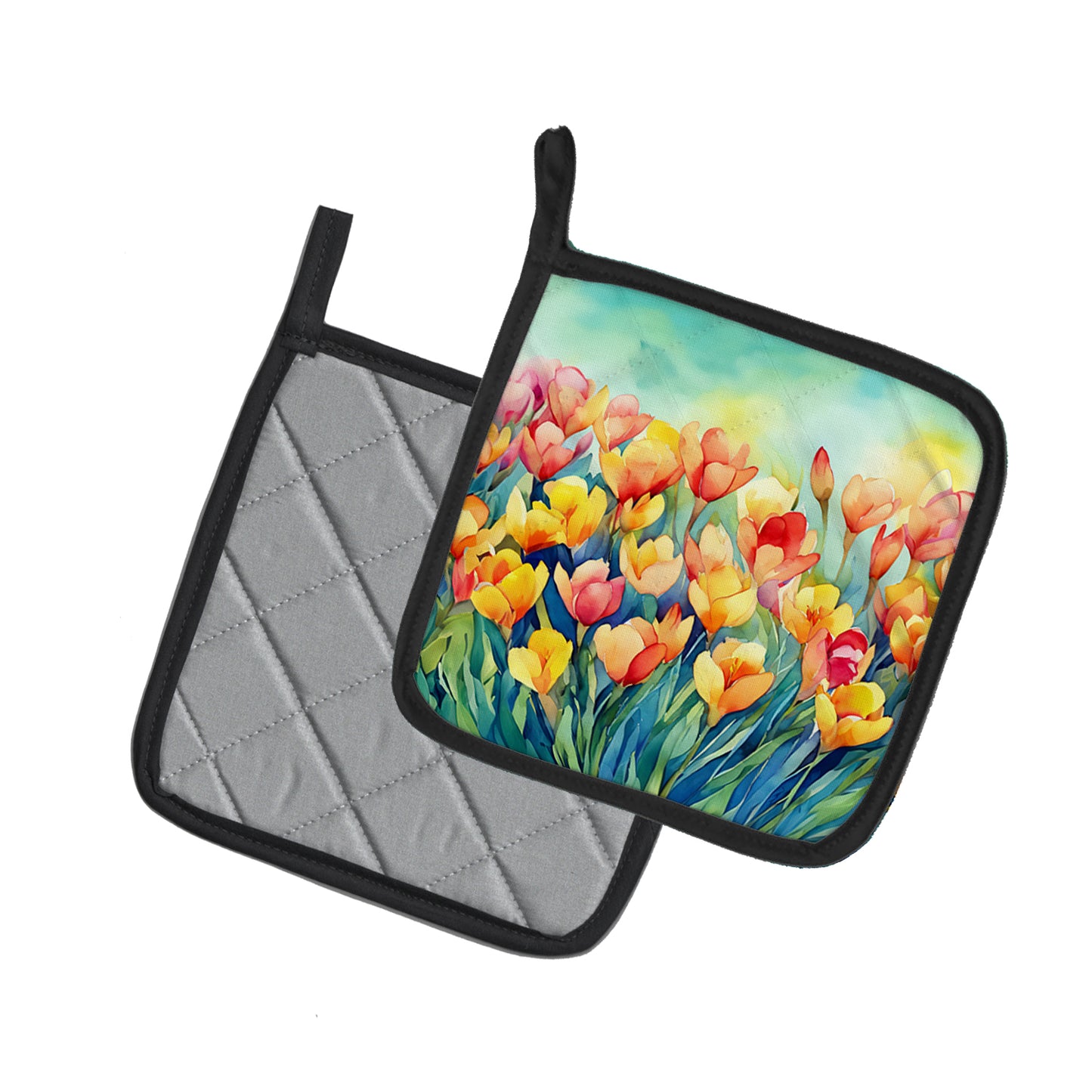 Freesias in Watercolor Pair of Pot Holders