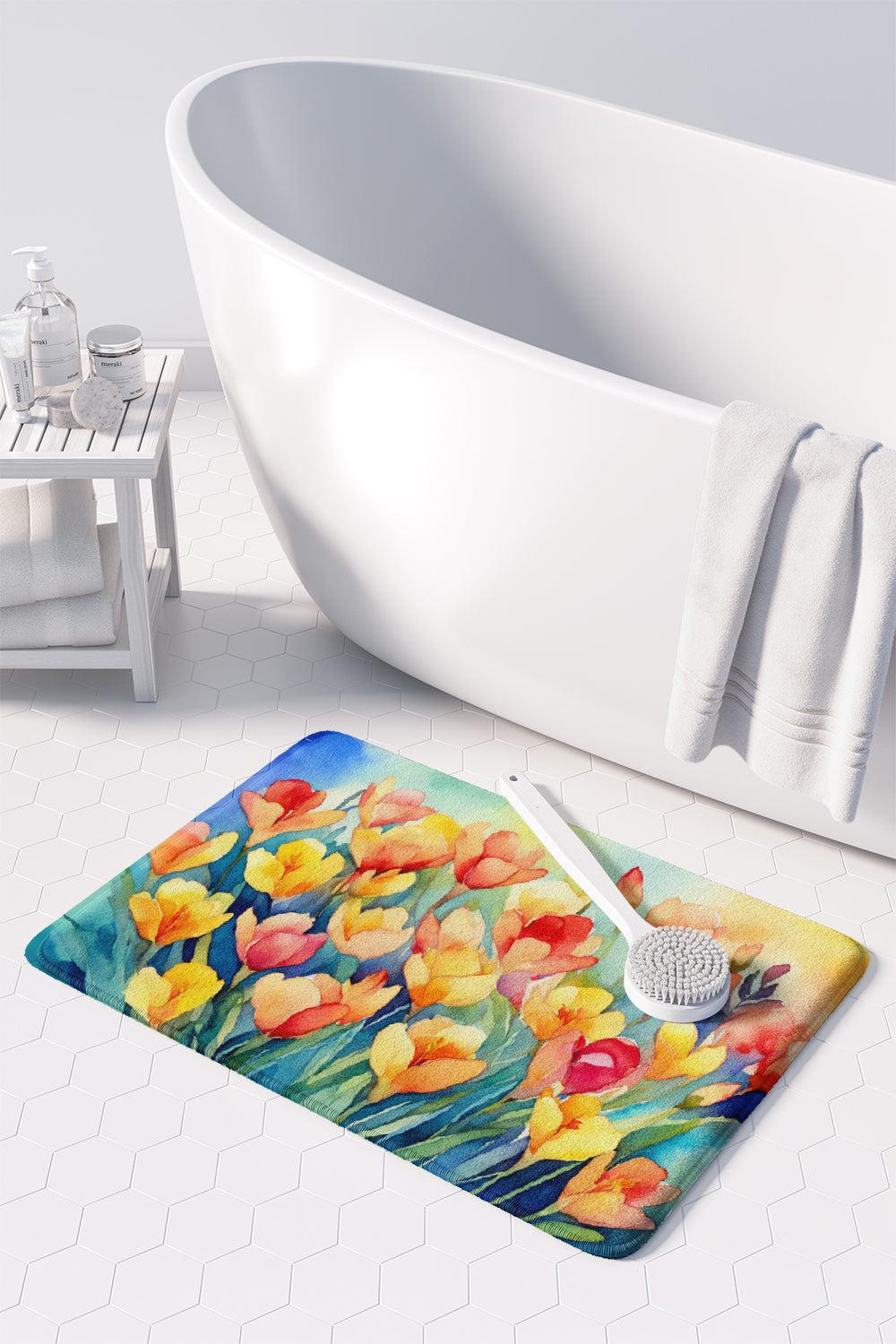 Freesias in Watercolor Memory Foam Kitchen Mat