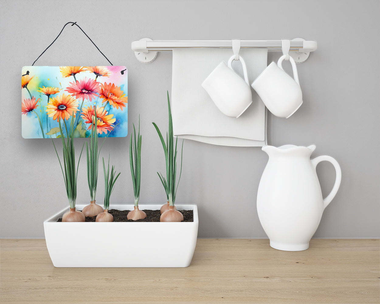 Gerbera Daisies in Watercolor Wall or Door Hanging Prints